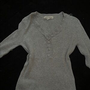 Velvet Heart Light Gray Ribbed Button Top
